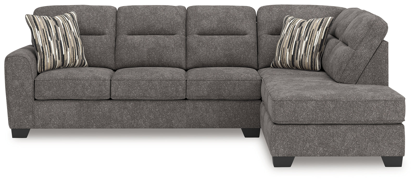 head-on room view of Olten Graphite Chenille 2-Piece Sectional with Chaise