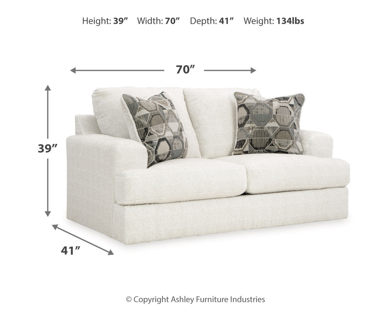 Dimension diagram of loveseat