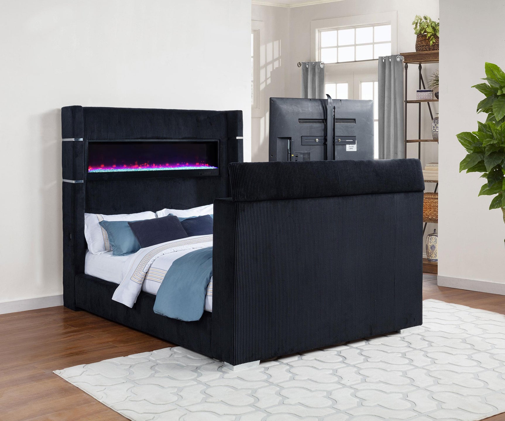 Flame visualizer lighting effect on headboard