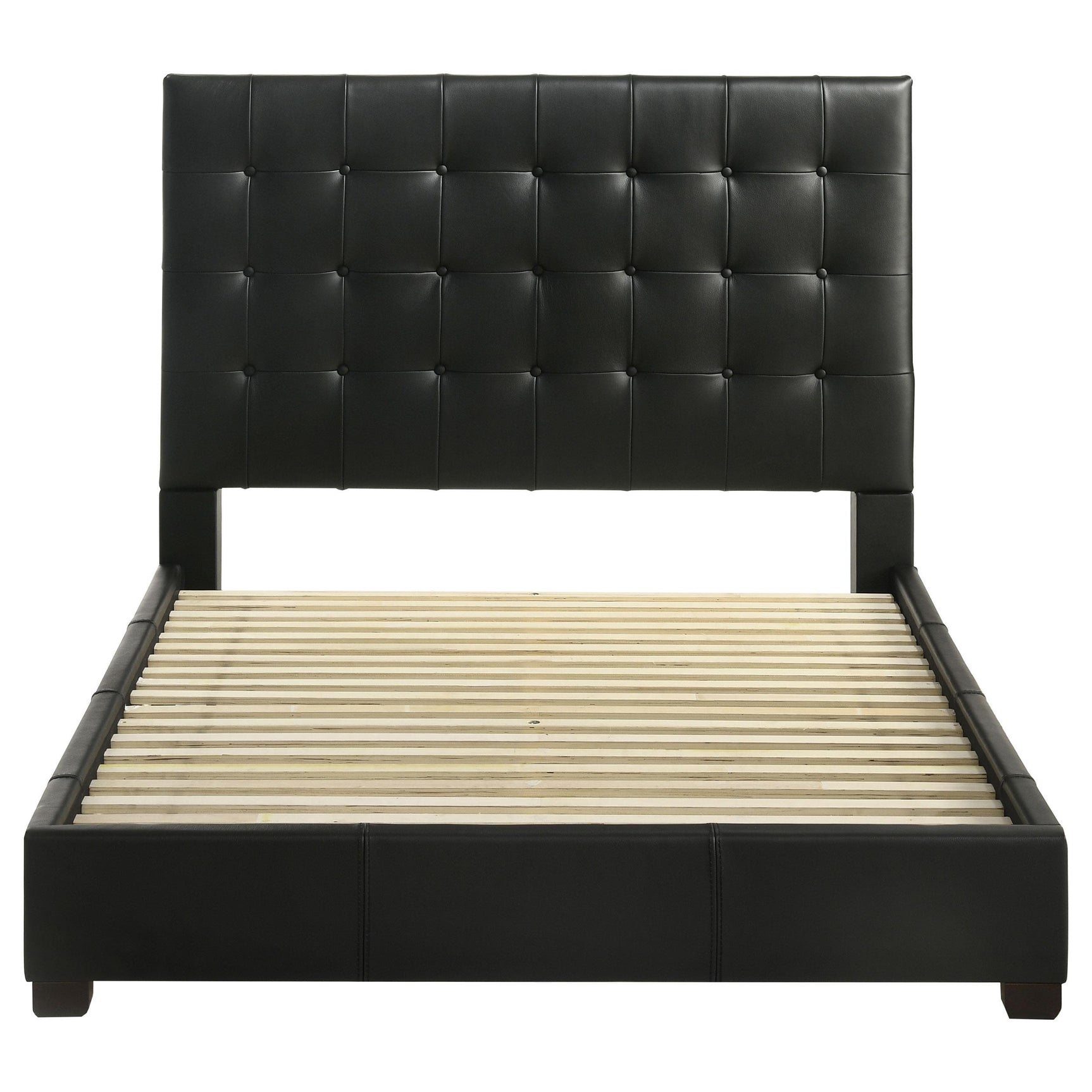 Close-up of black leather upholstery on Medley bed