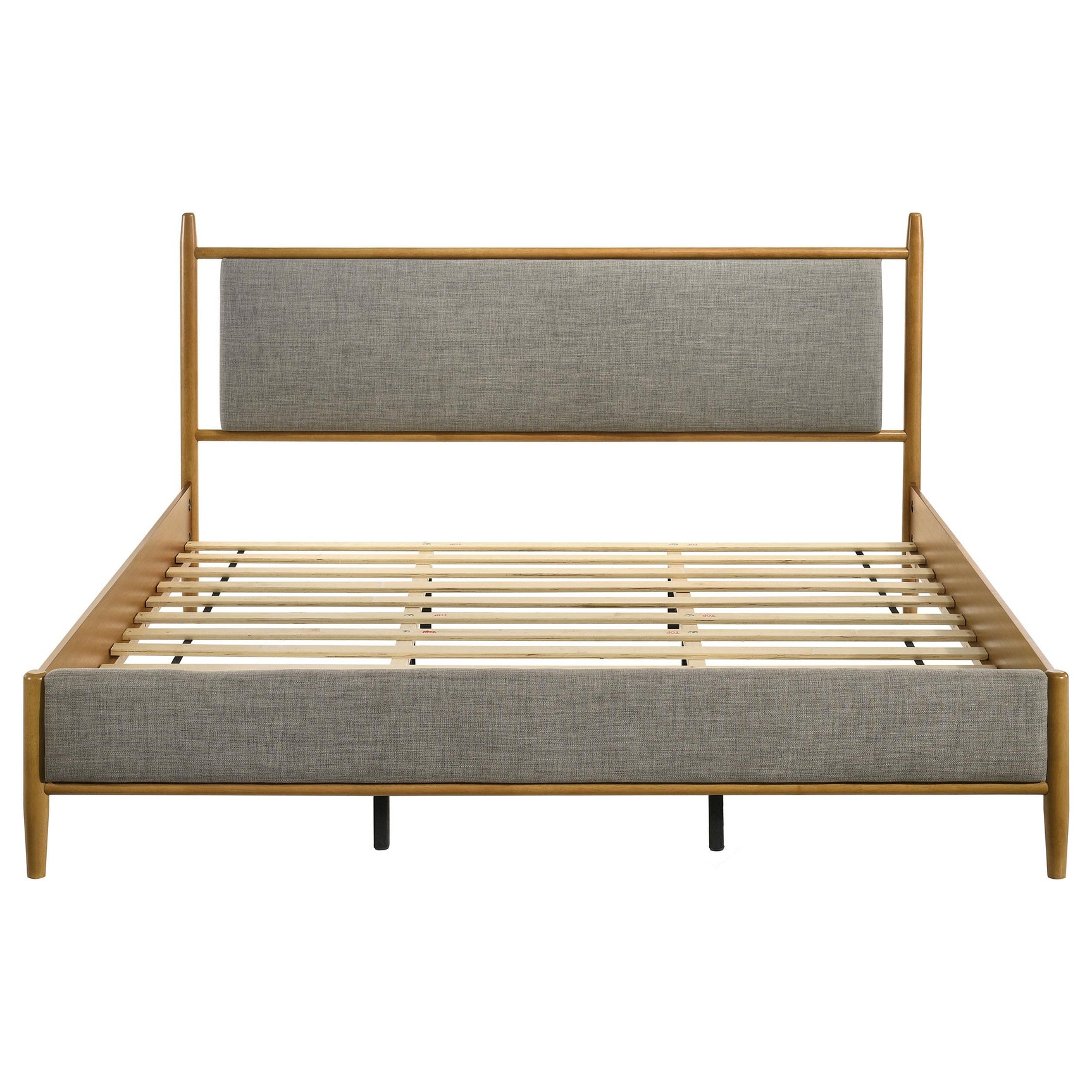 Detailed view of rubberwood frame on Mason platform bed