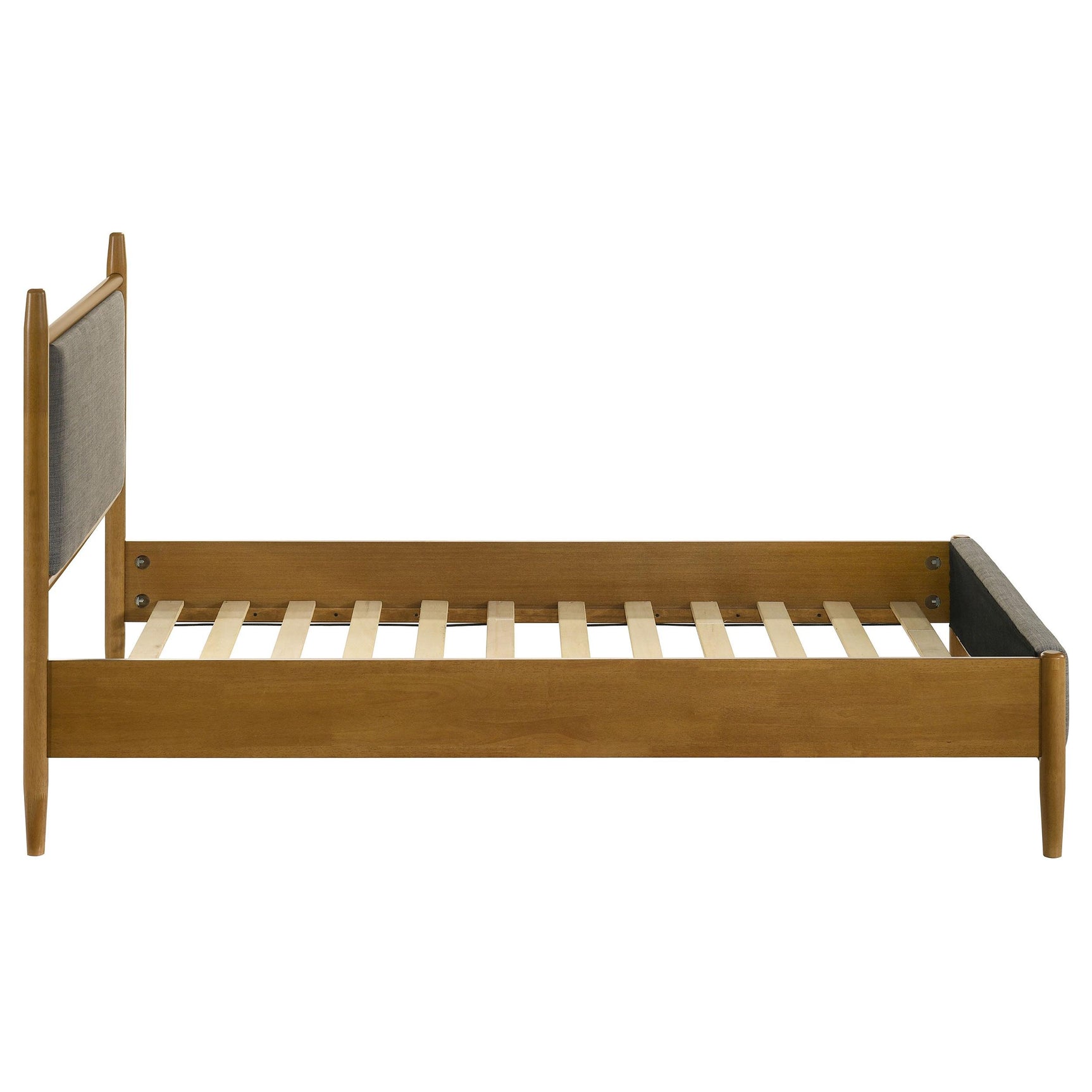 Mason bed side angle with upholstery detail
