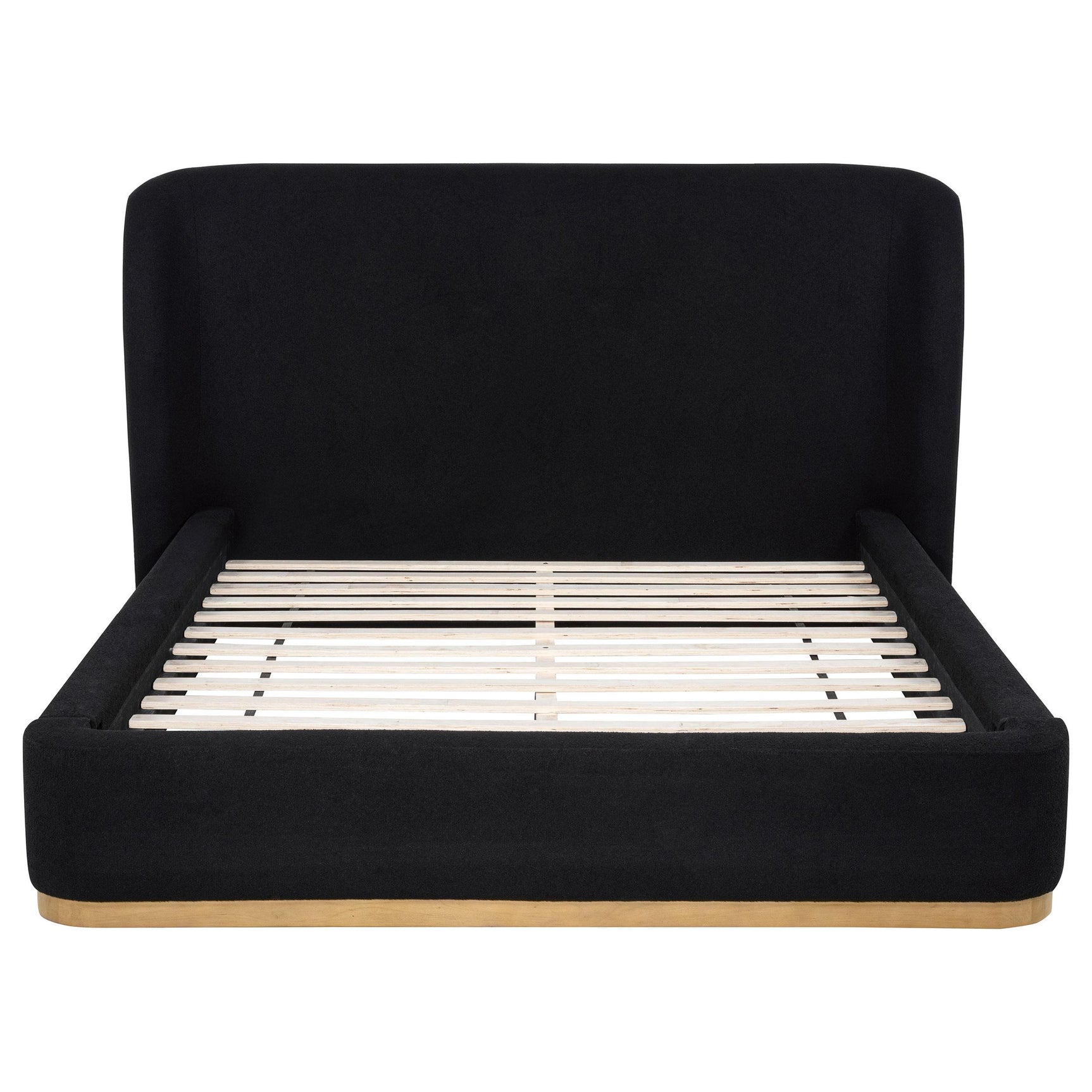 Blaire Upholstered Queen Wingback Platform Bed side view showing wingback headboard