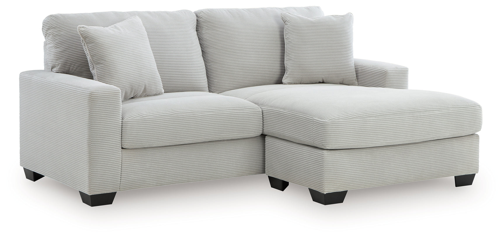 Side view of Greenbriar Smoke Velvet Sofa Chaise showing chaise extension