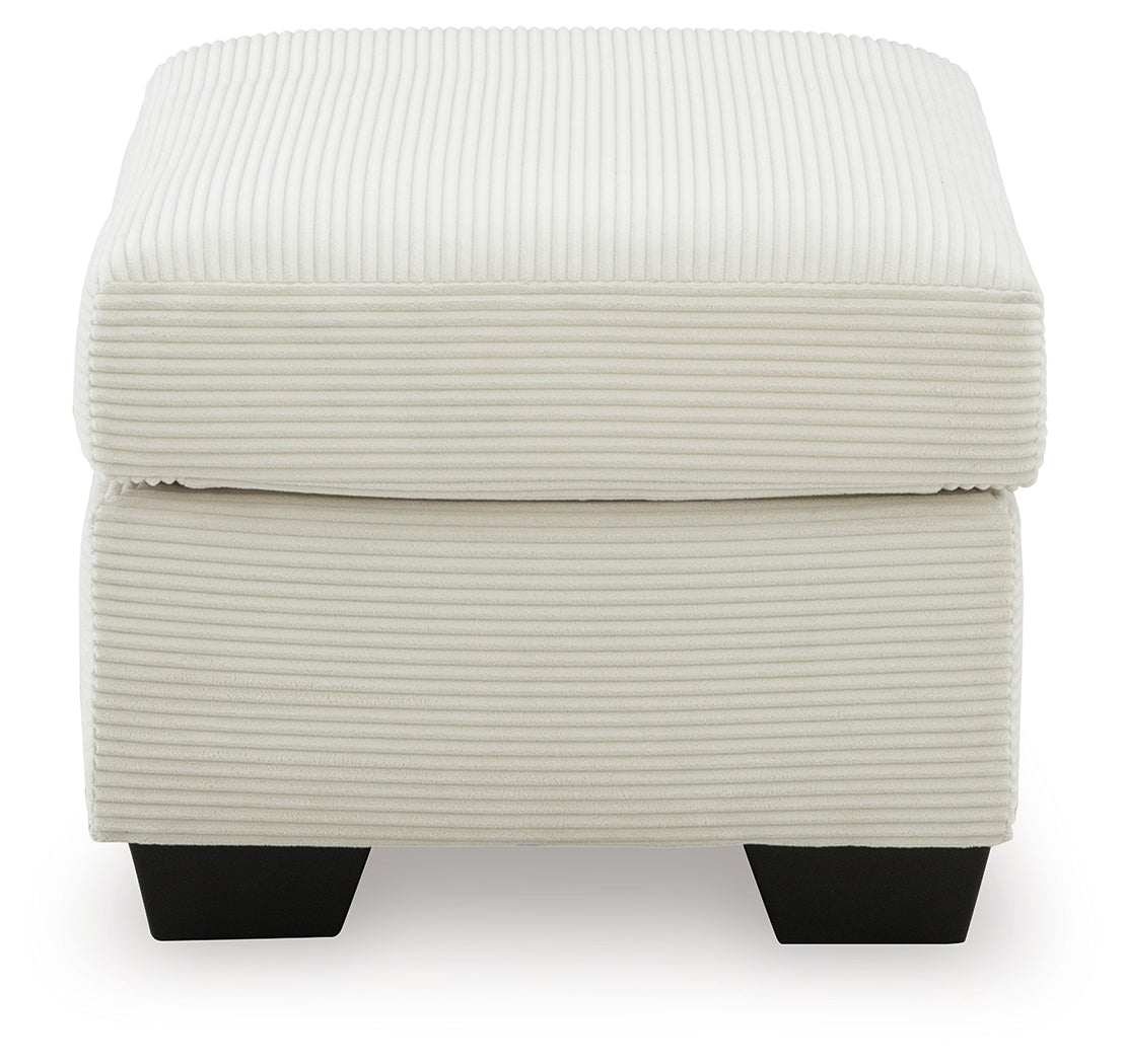 Greenbriar Ivory velvet ottoman side view