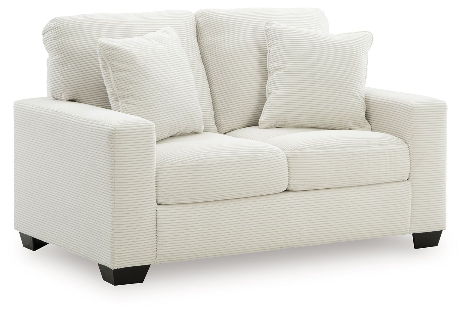 angled front view of Greenbriar Ivory Sofa and Loveseat