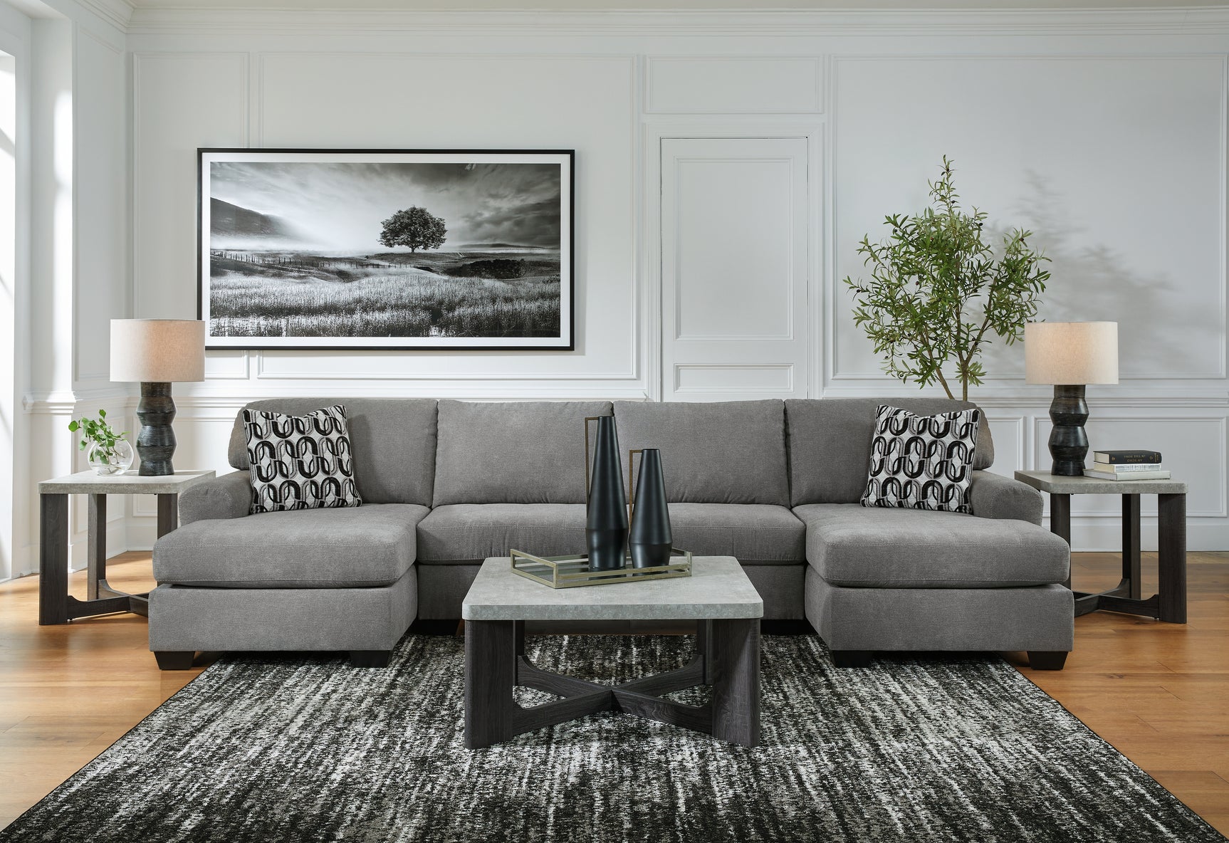 detail view of Birkdale Court Gray 3-Piece Sectional sofa upholstery and stitching