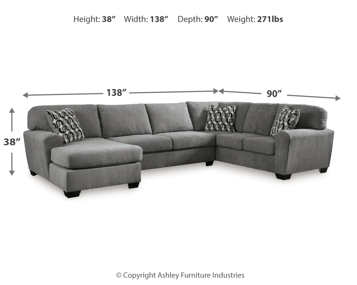 Main view of Birkdale Court Gray Chenille Sectional Sofa with Chaise