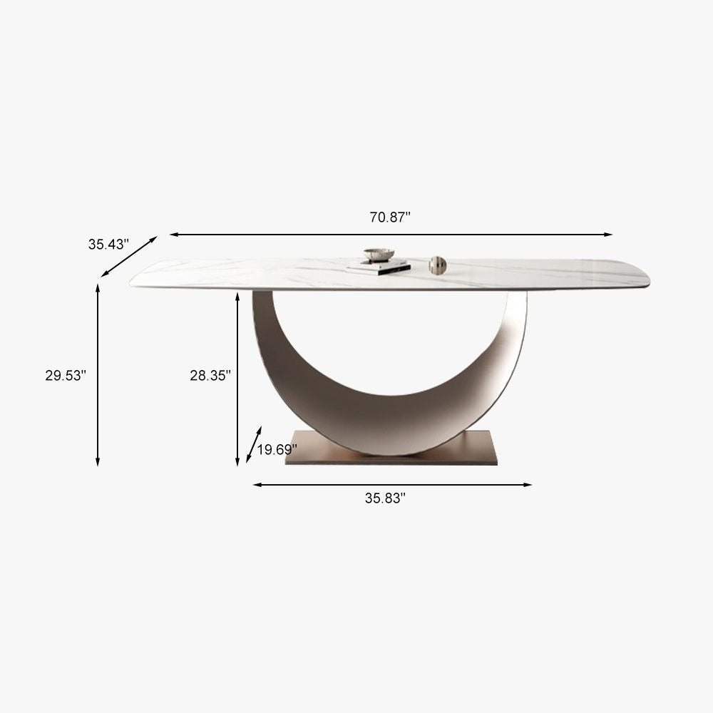 Side view showing steel base of Tommy dining table