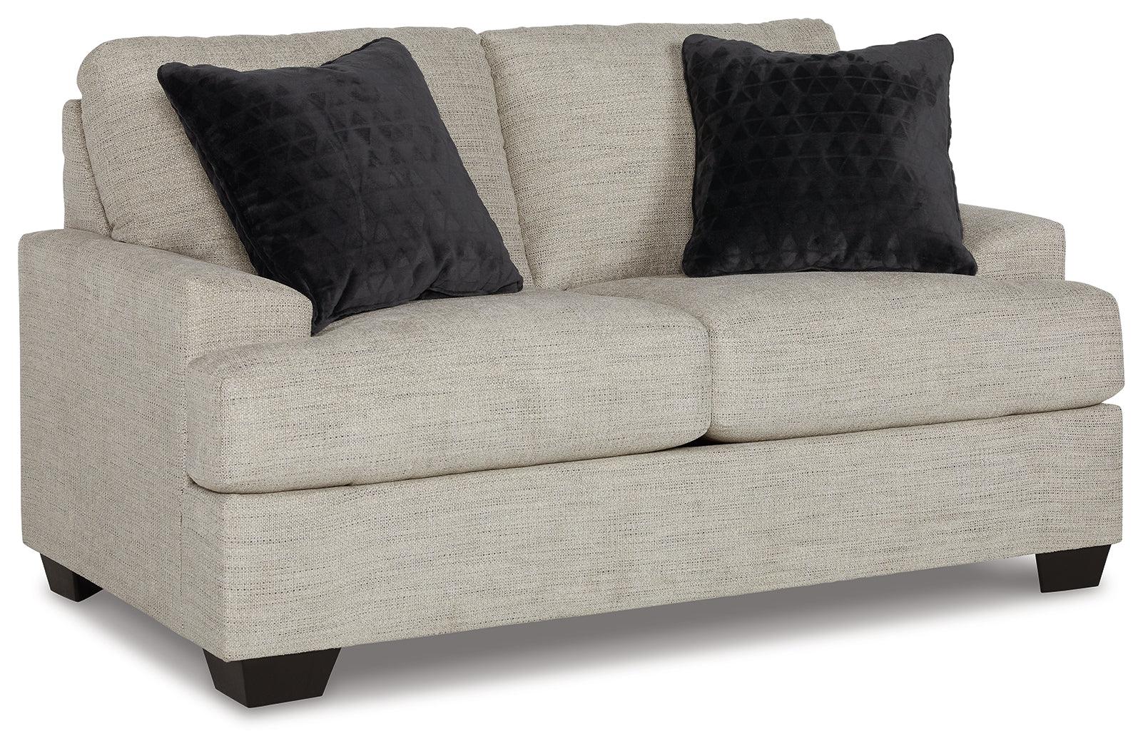 Vayda Pebble Chenille Loveseat angled side view showing arm