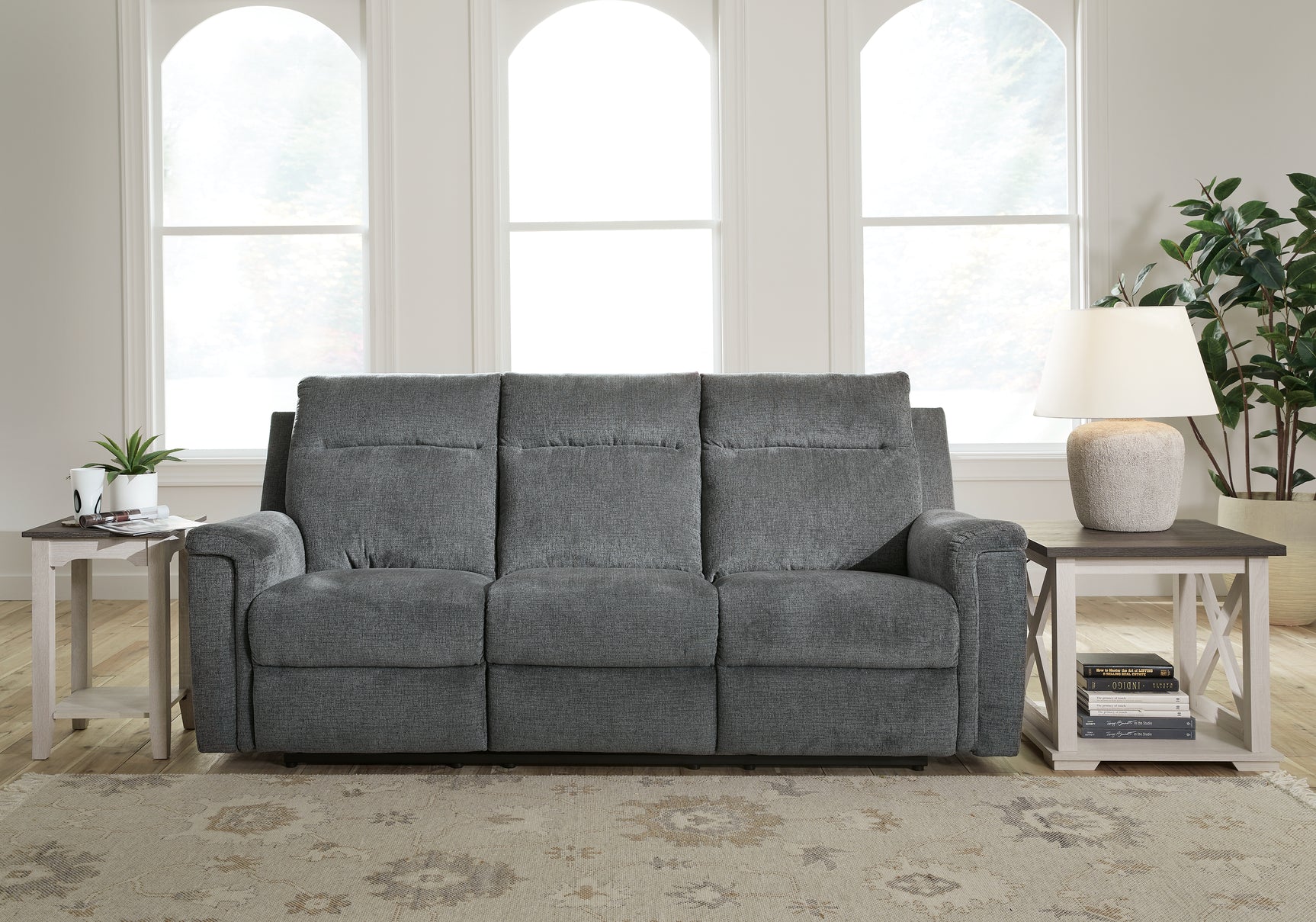 Barnsana Gravel power reclining sofa, loveseat, and recliner set