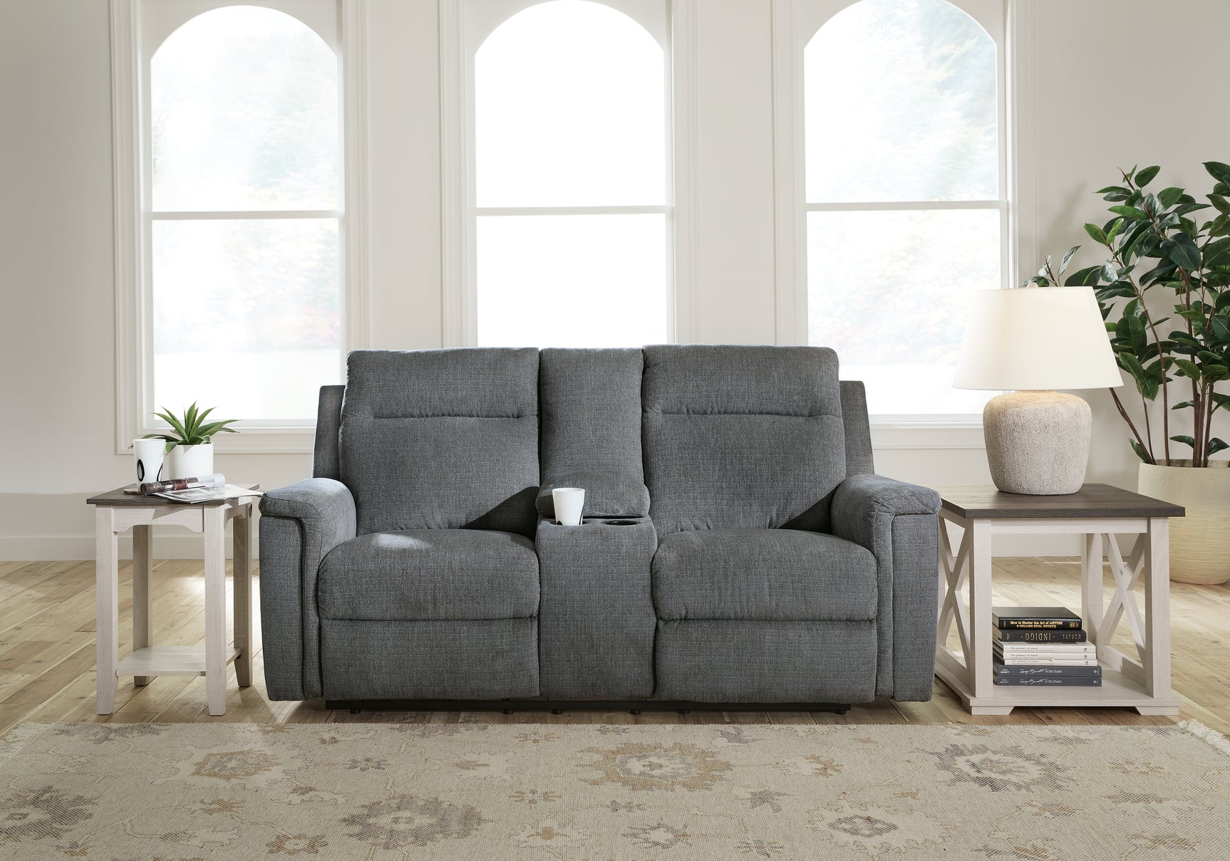 Barnsana Gravel power reclining sofa, loveseat, and recliner set