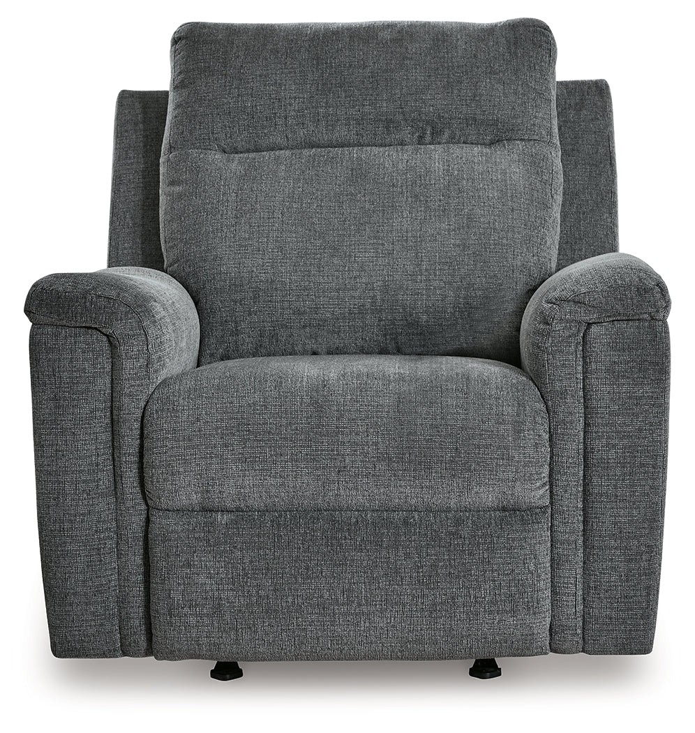 Head-on view of Barnsana Gravel Chenille Power Recliner