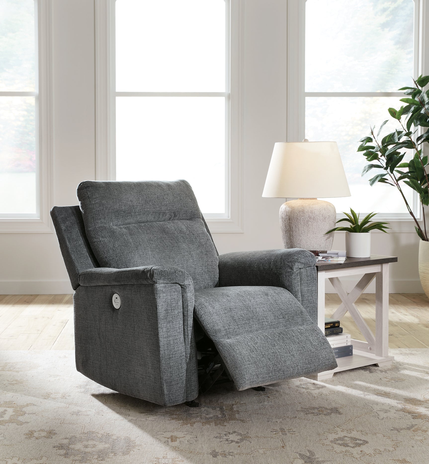 Barnsana Gravel power reclining sofa, loveseat, and recliner set