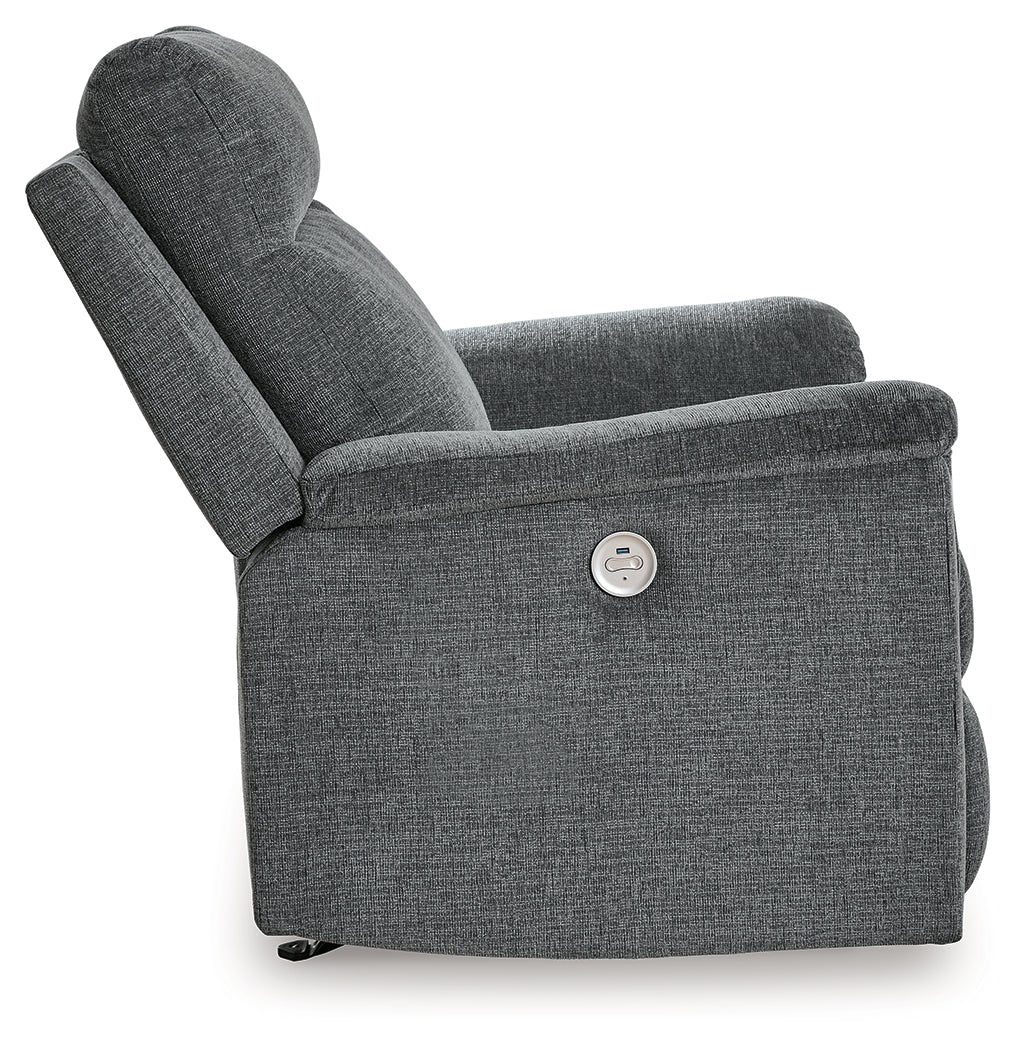 Side angle of Barnsana Gravel Chenille Power Recliner
