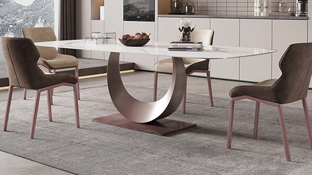 Tommy 71" white sintered stone dining table angled profile