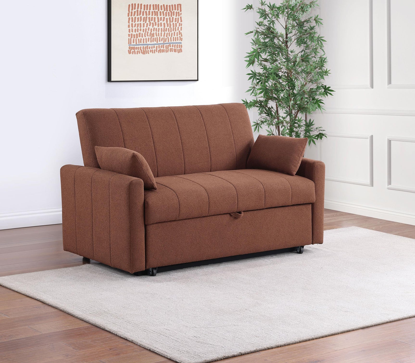 Portland Sleeper Sofa side view in copper boucle