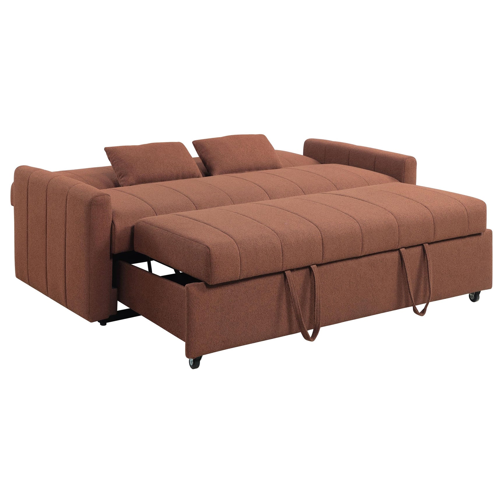 Back view of Portland copper boucle sleeper sofa