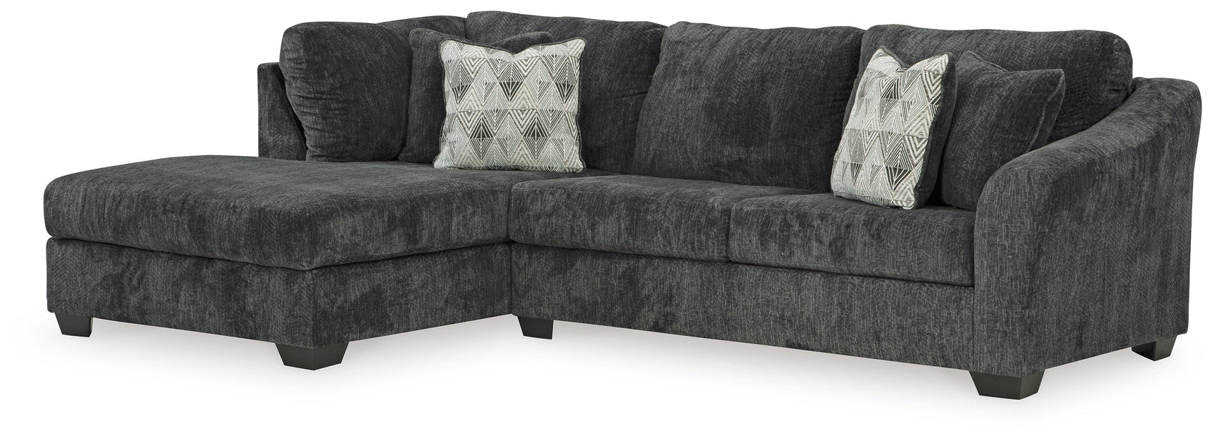 Biddeford Ebony Velvet sectional sofa side view showing chaise