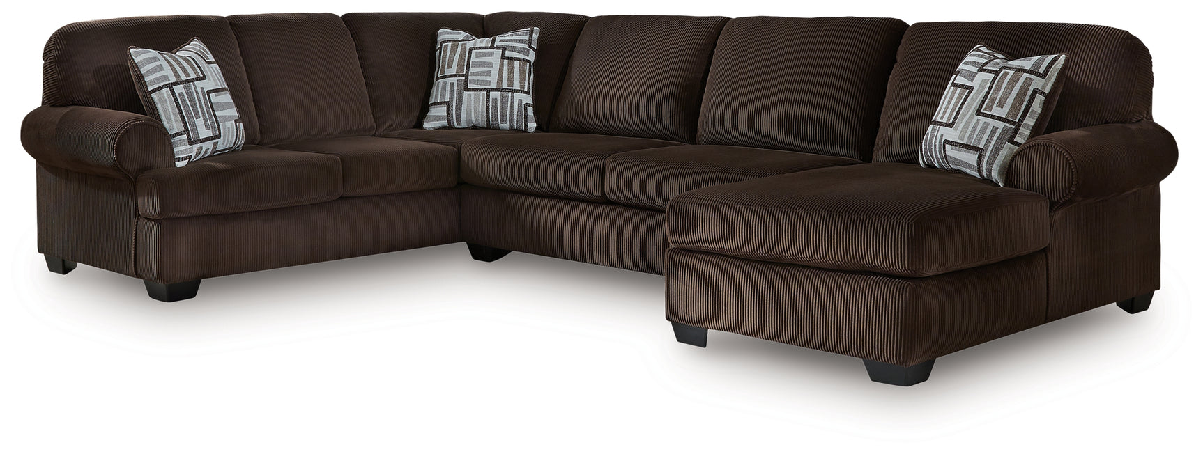Side angle view of Kimlee sectional sofa with chaise