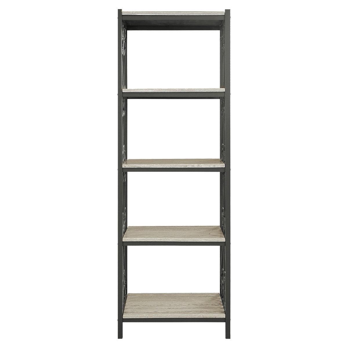 Fairhope black metal side pier with four fixed faux marble shelves front view