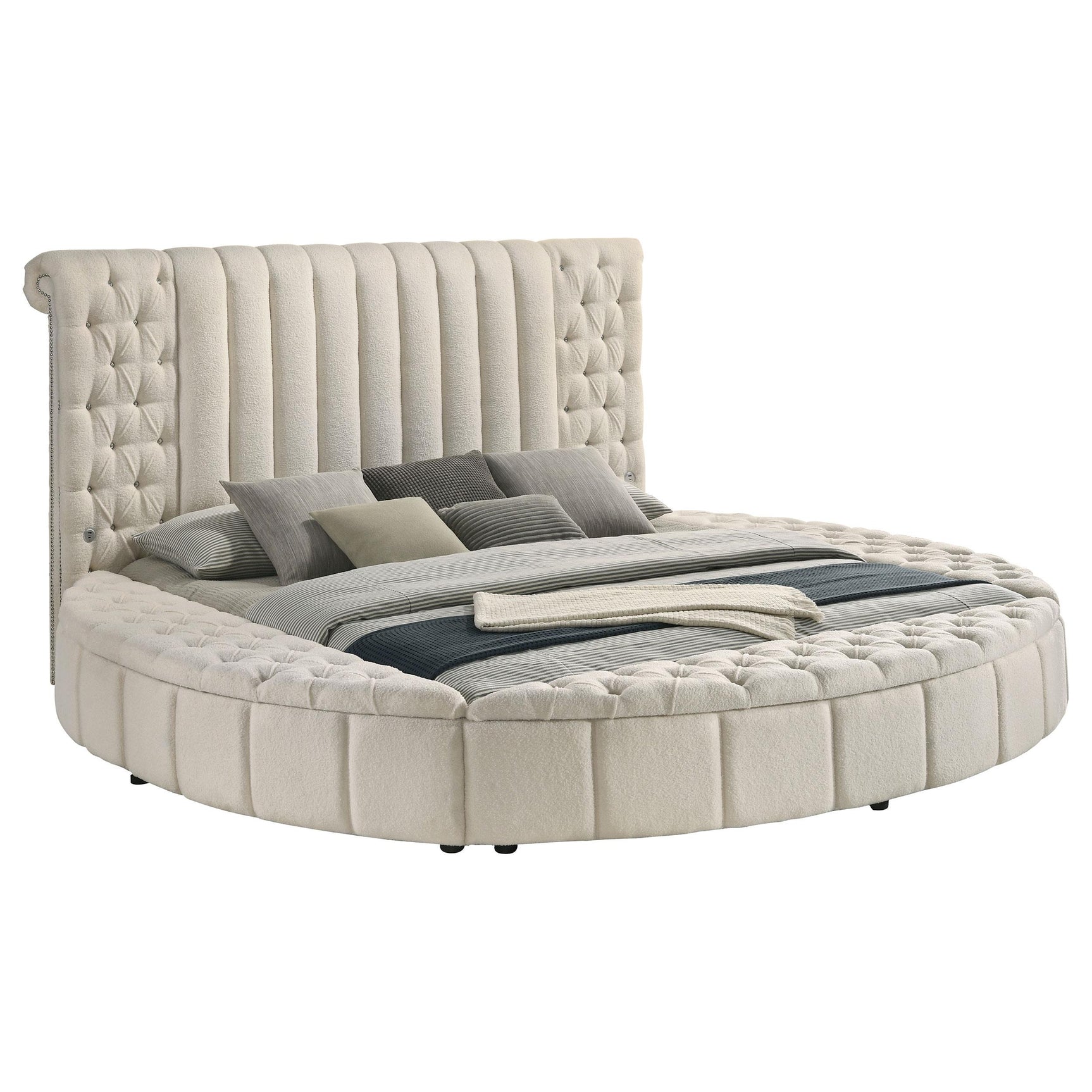 Sonya bed headboard with channeled tufting and acrylic buttons detail