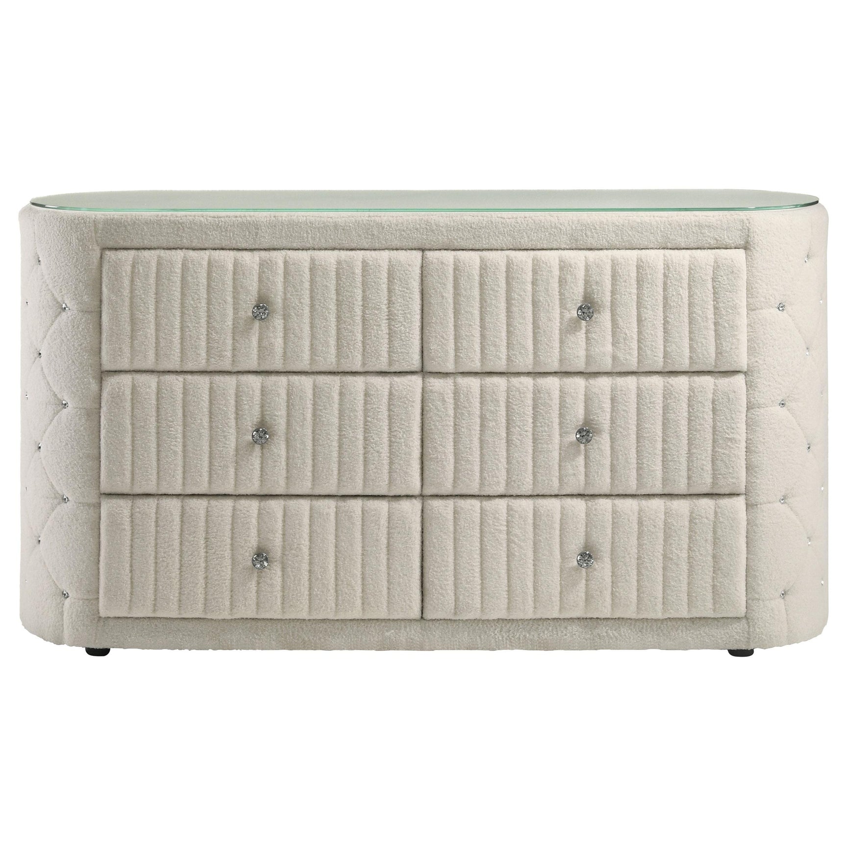 Drawer detail with crystal-inspired hardware and vertical channeling