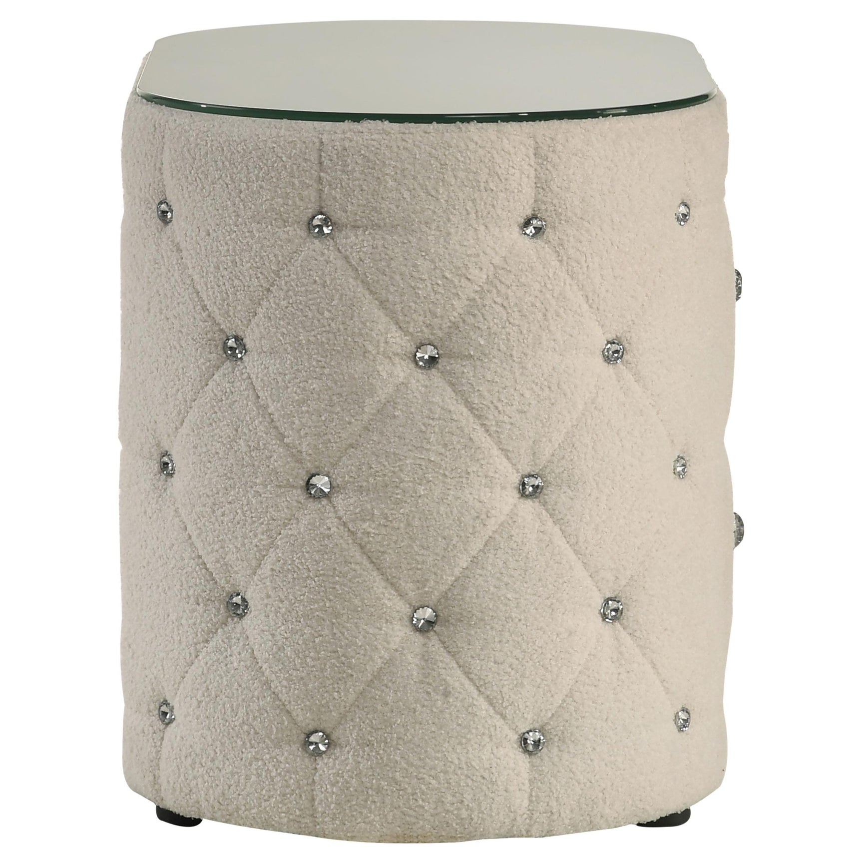 Sonya ivory upholstered 2-drawer nightstand with glass top