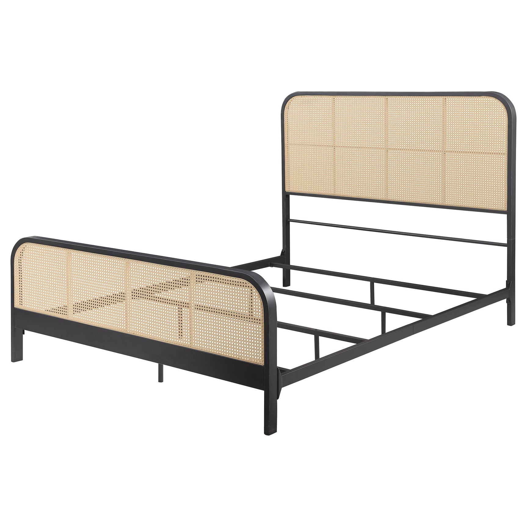 Detail of upholstered headboard with rattan weave texture