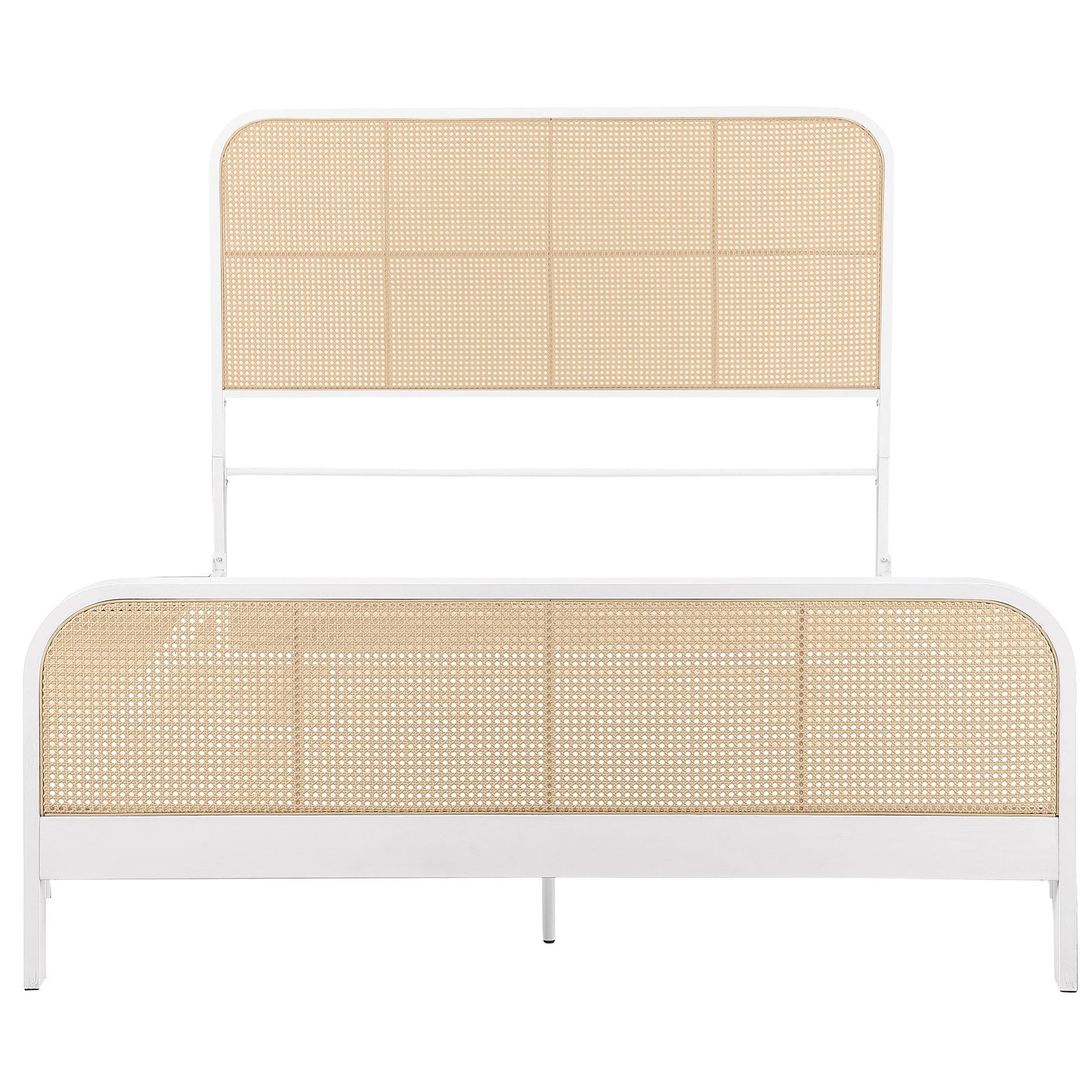Side angle of Lanewood white rattan metal king bed