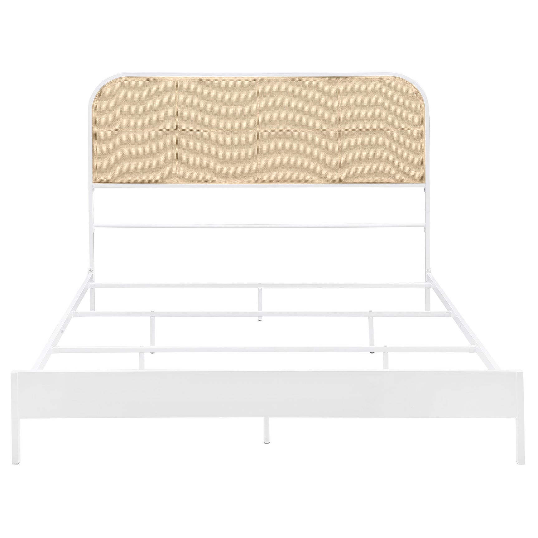 Close-up of rattan weave detail on bed headboard