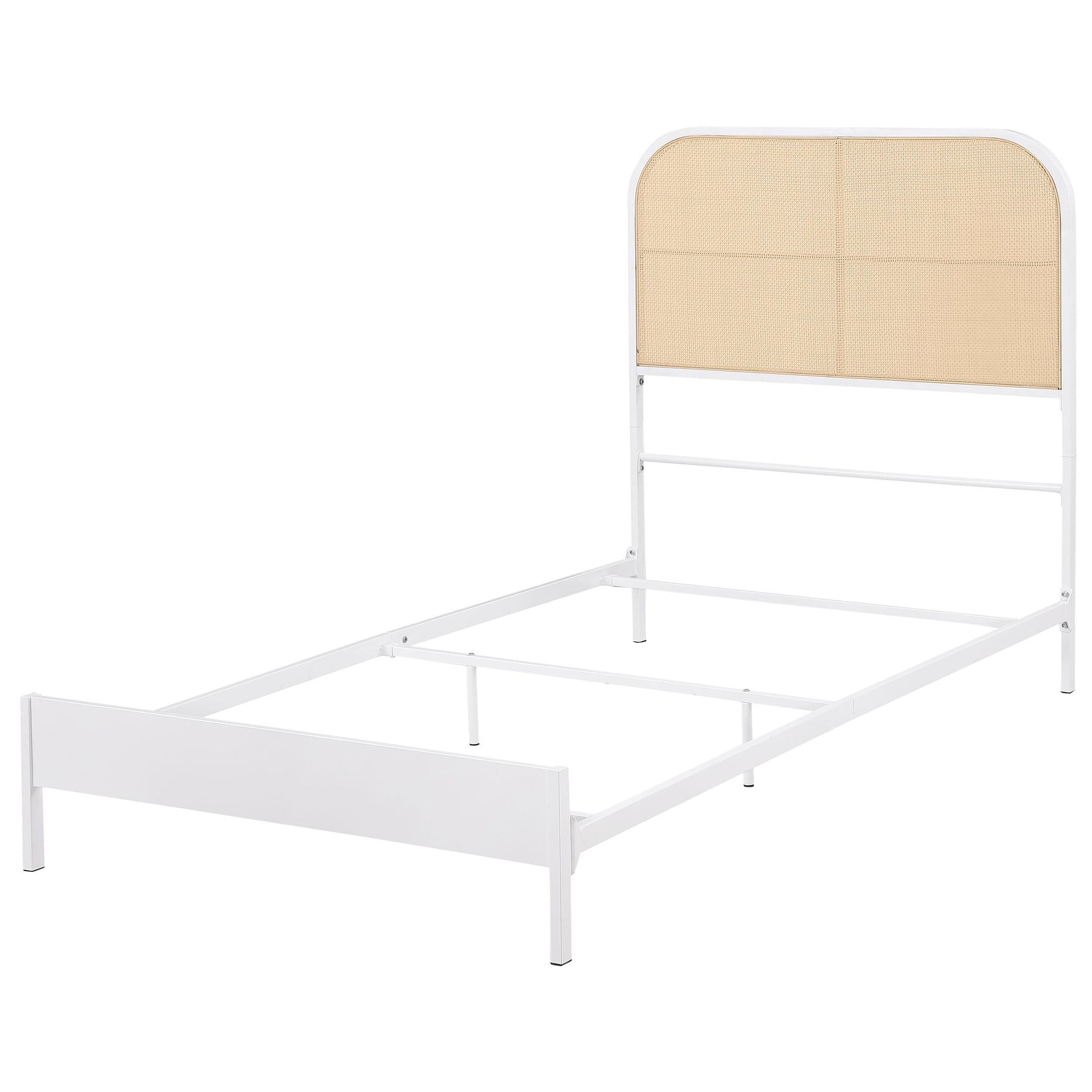 Detailed view of polyethylene rattan weave pattern on headboard