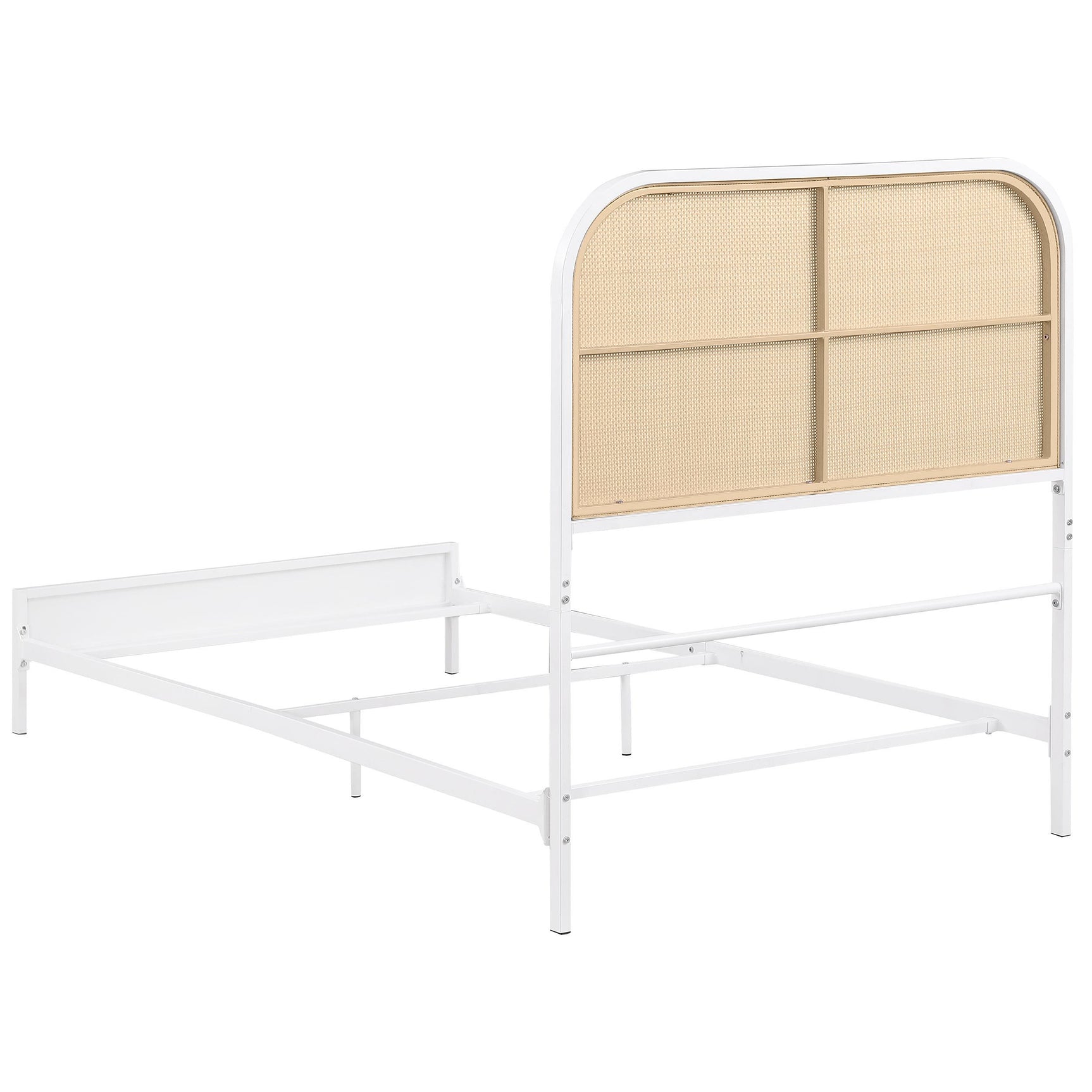 Angle view showing bed frame and headboard design
