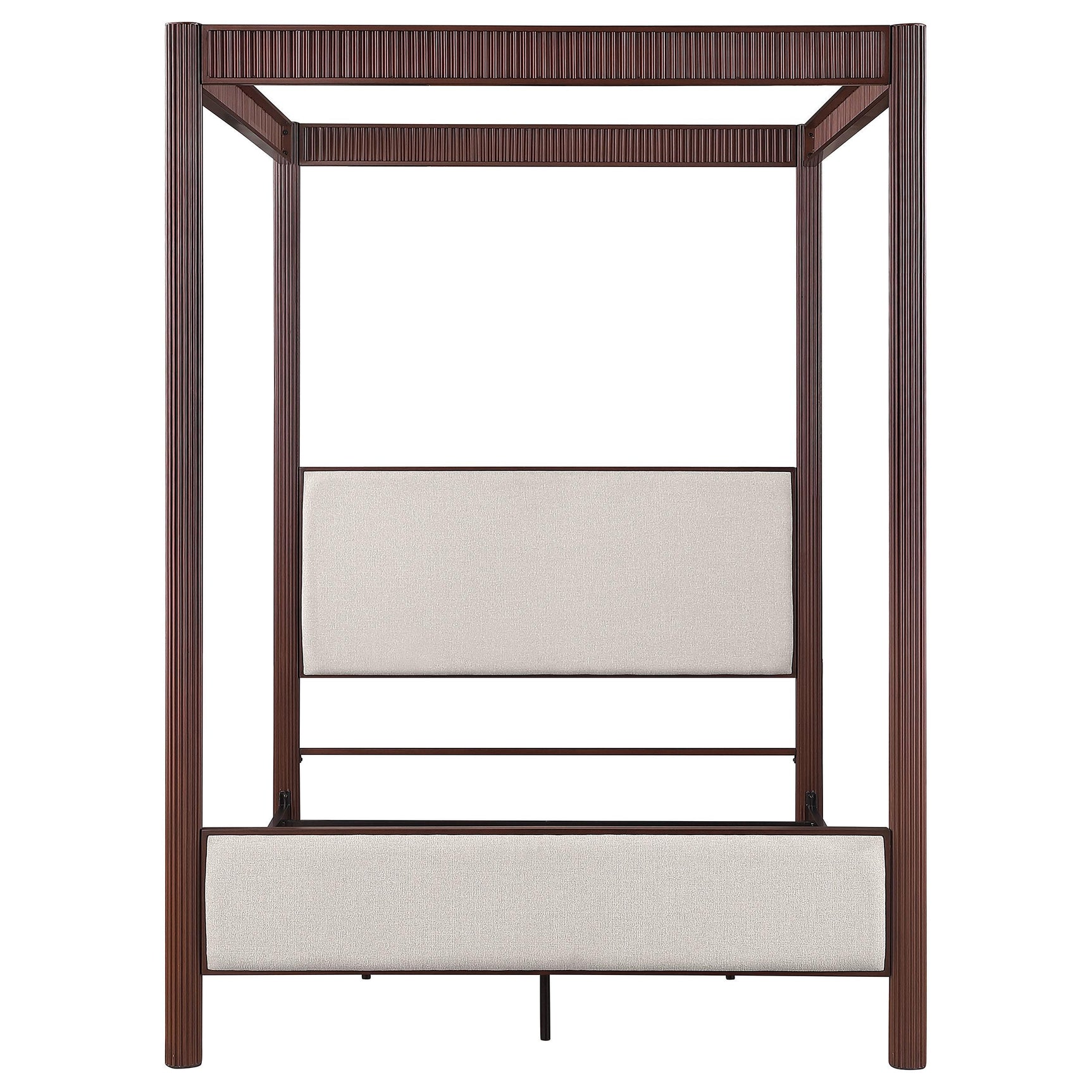 Zimmerlee canopy bed rust brown closeup on fabric upholstery