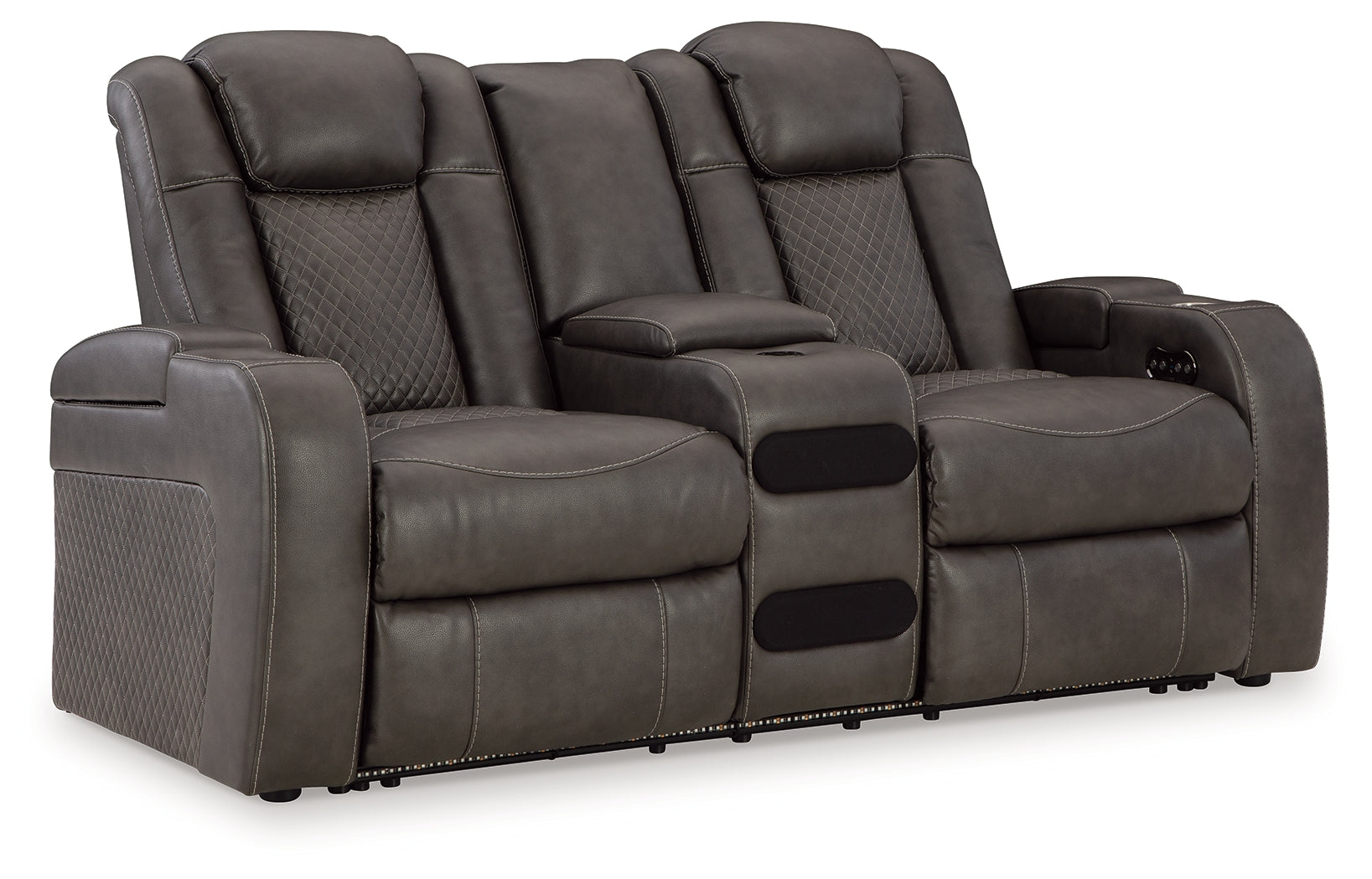 Sofa storage arm with cup holders and charging ports