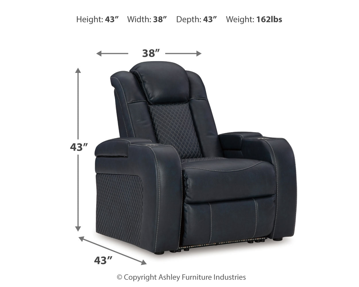 Fyne-Dyme Sapphire power reclining sofa, loveseat, and recliner set in sapphire blue upholstery