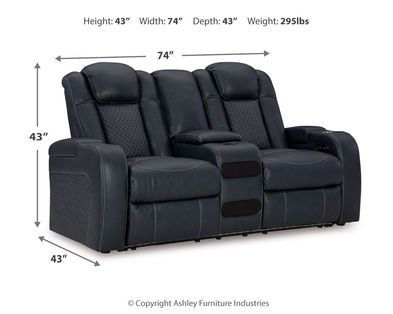 Fyne-Dyme Sapphire power reclining sofa, loveseat, and recliner set in sapphire blue upholstery