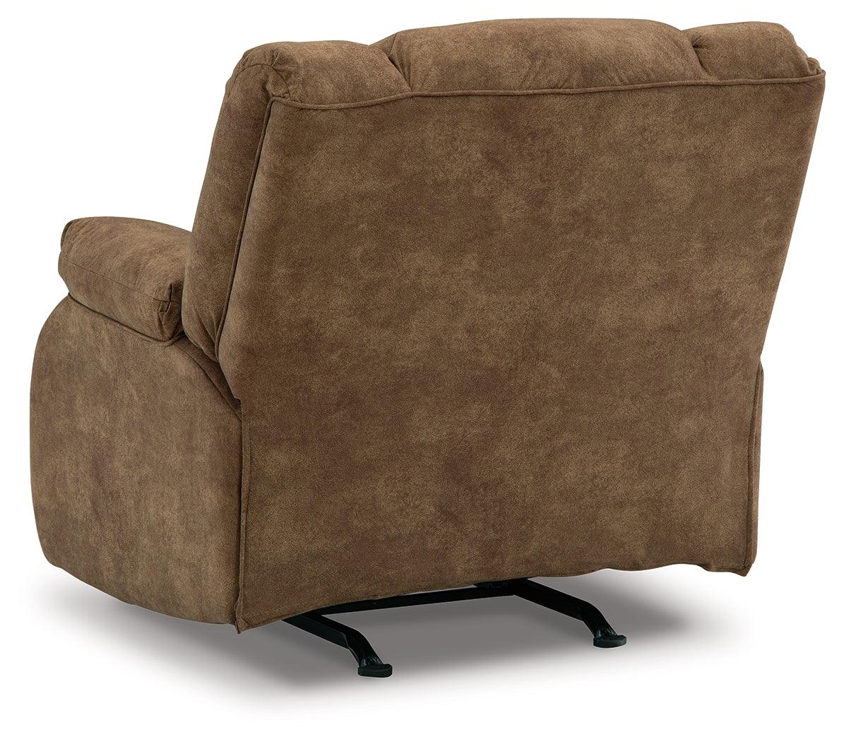 Reclined position of Partymate Brindle Faux Leather Recliner