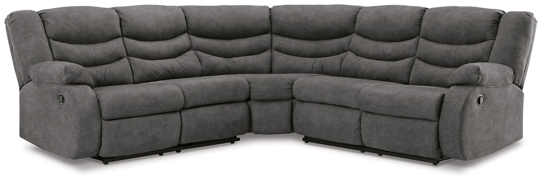 Side view showing pull tab reclining on Partymate sectional