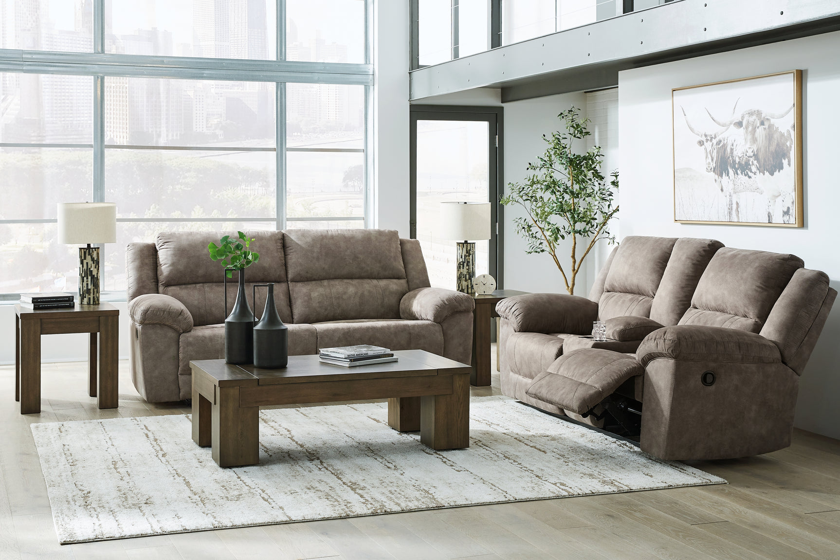 Laresview Fossil Reclining Sofa reclining position detail