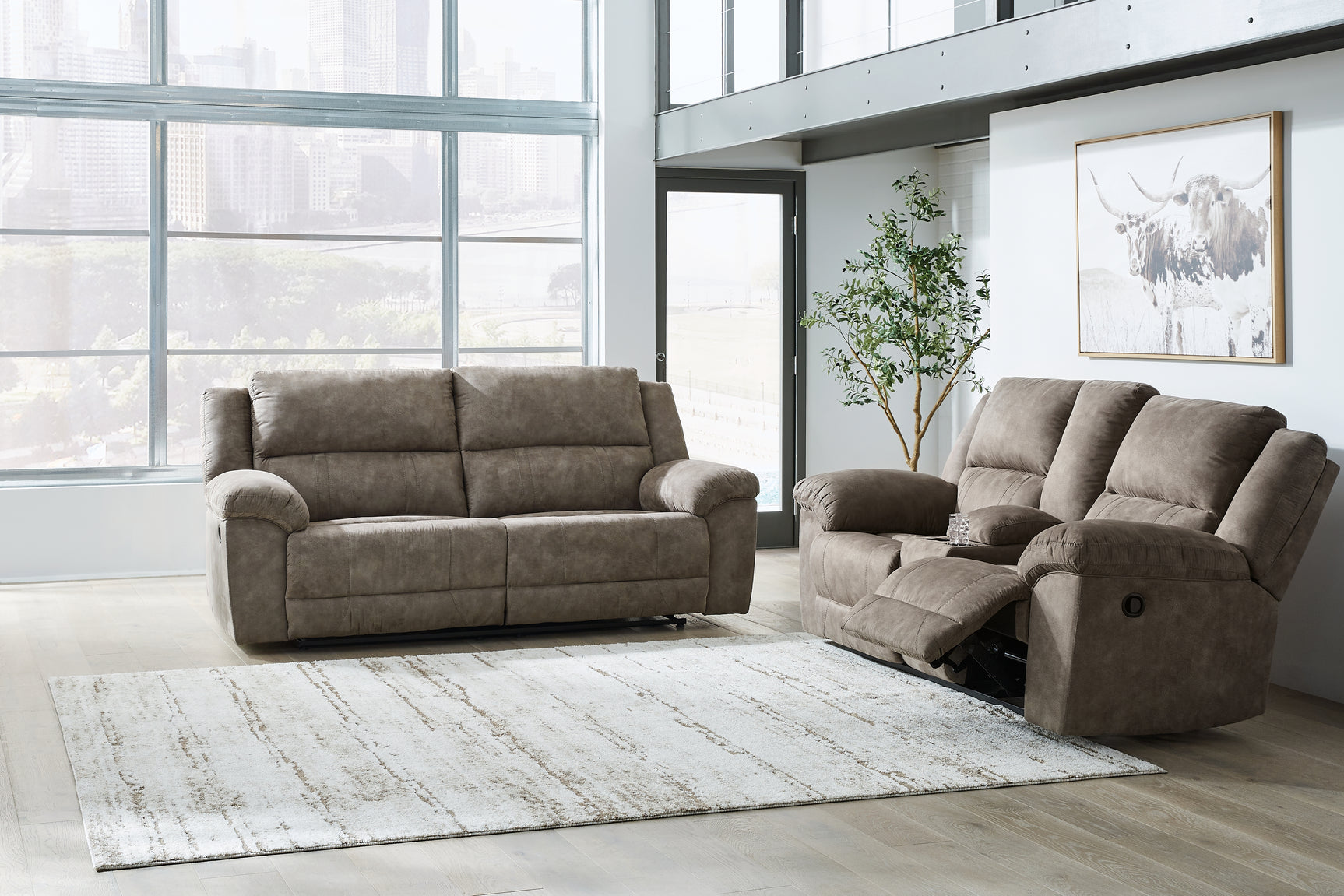 Laresview Fossil Reclining Sofa close-up seating view