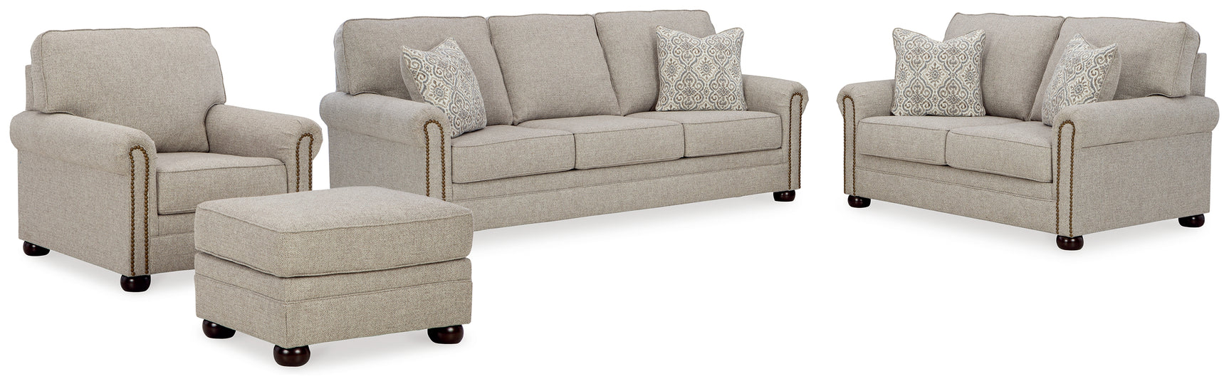 Gaelon Dune Sofa, Loveseat, Chair and Ottoman side view