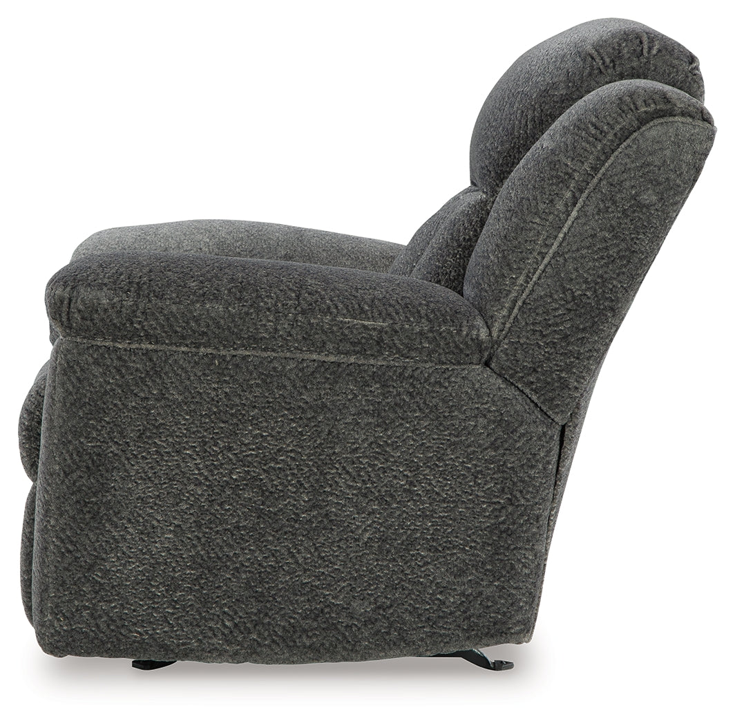 Alternate side view of Frohn Graphite Chenille Recliner chair