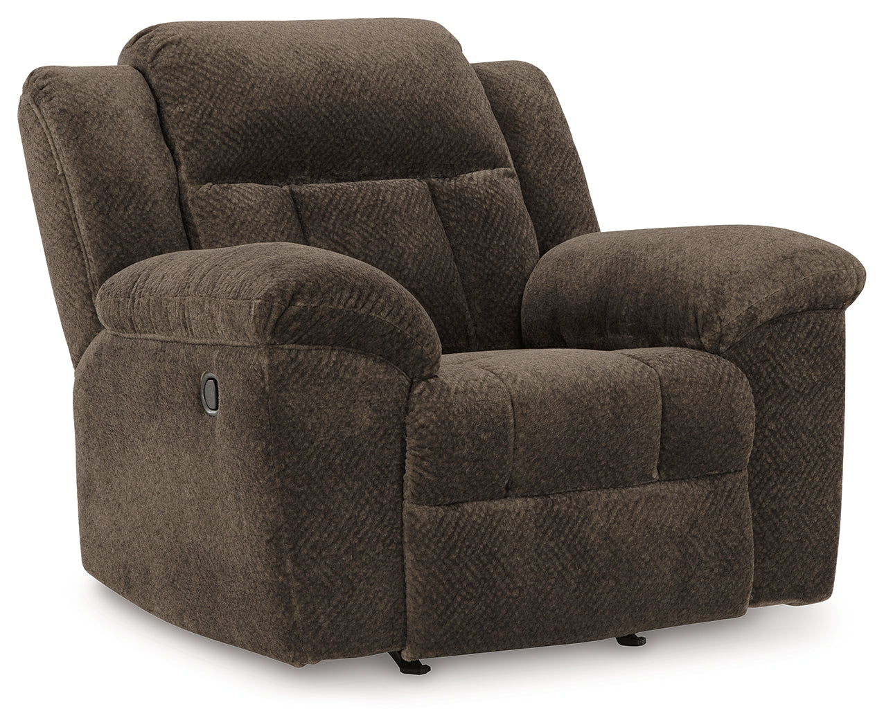 Side angle of Frohn Chocolate Chenille Recliner Chair