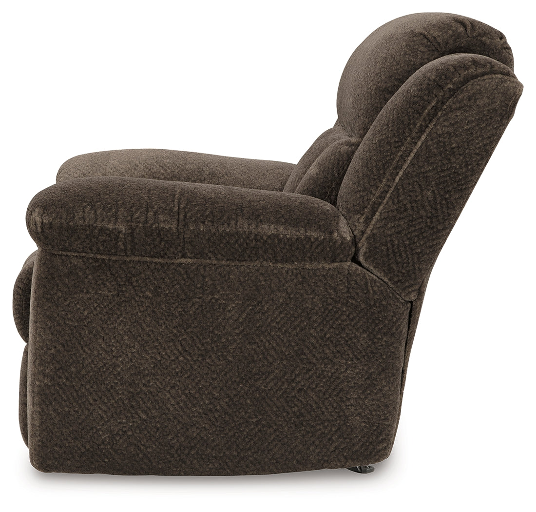 Alternate side view of Frohn Chocolate Chenille Recliner Chair