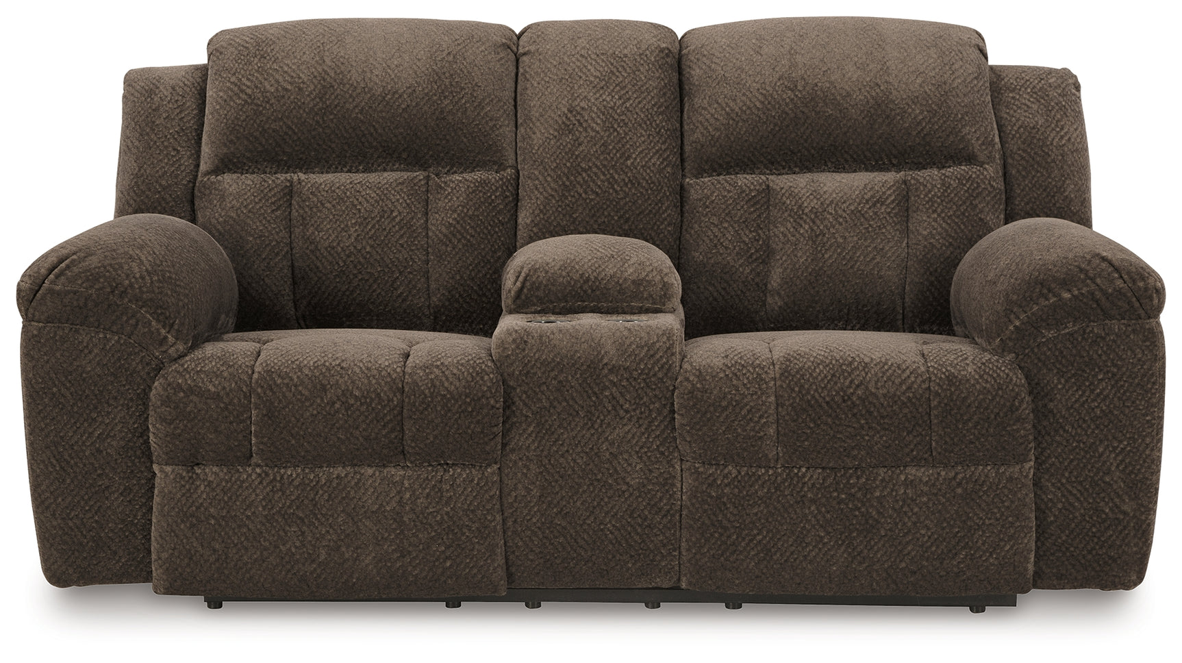 Front close-up of attached cushions on Frohn loveseat