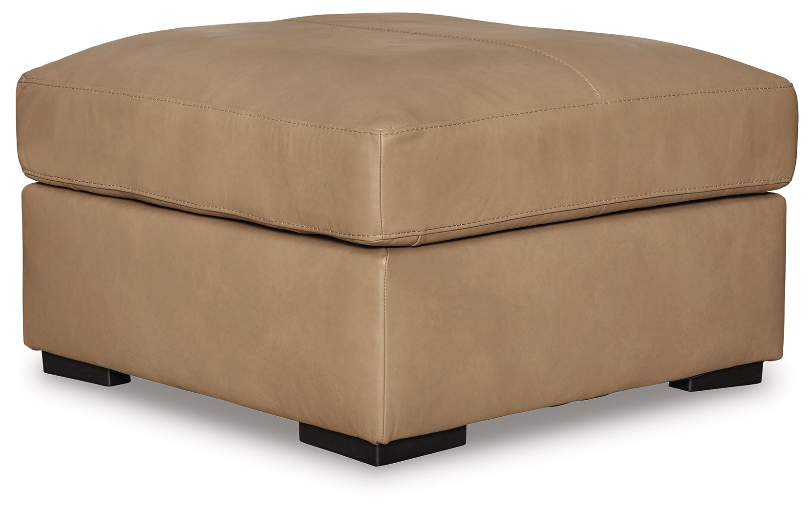 Bandon Toffee Leather Oversized Accent Ottoman, angled front view