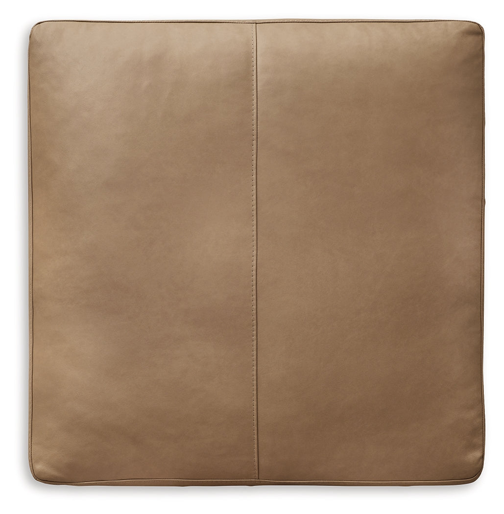 Bandon Toffee Leather Oversized Accent Ottoman, top view showing leather texture