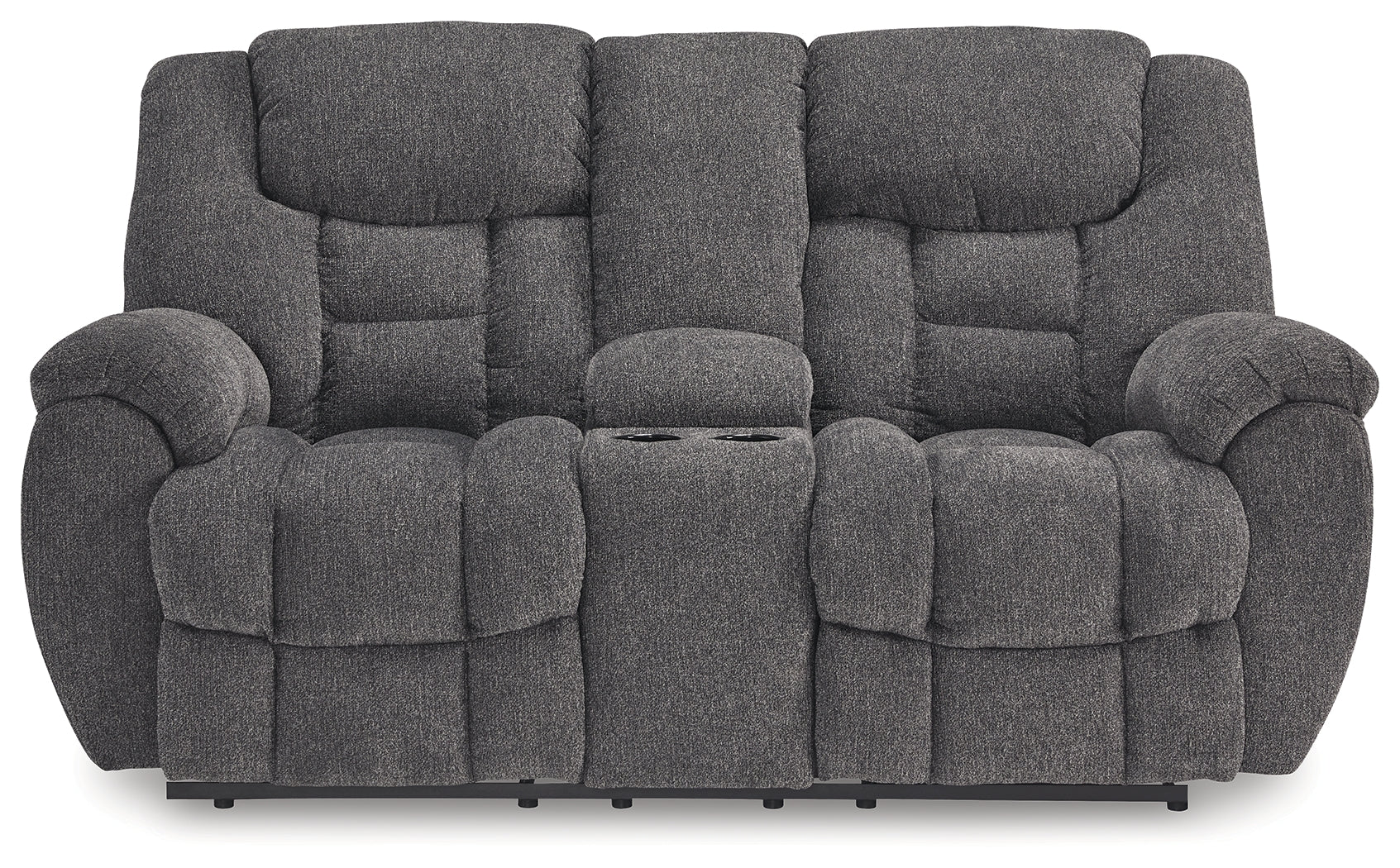 Foreside loveseat fully reclined showing seat and footrest extension