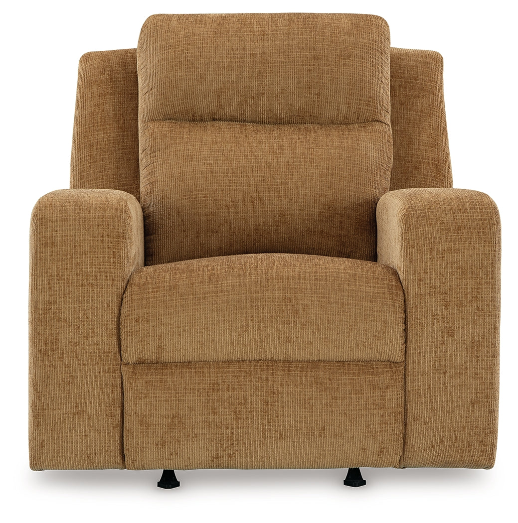 Front head-on view of Kanlow Honey Chenille Recliner chair